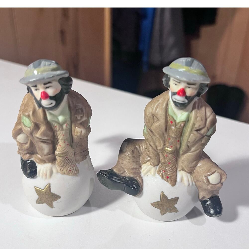 Vintage Flambro Emmett Kelly 3" Clown Weary Willie Porcelain Figurines (2)